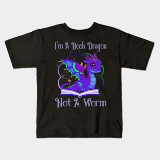 I'm a Book Dragon Not a Worm Funny Dragon Kids T-Shirt